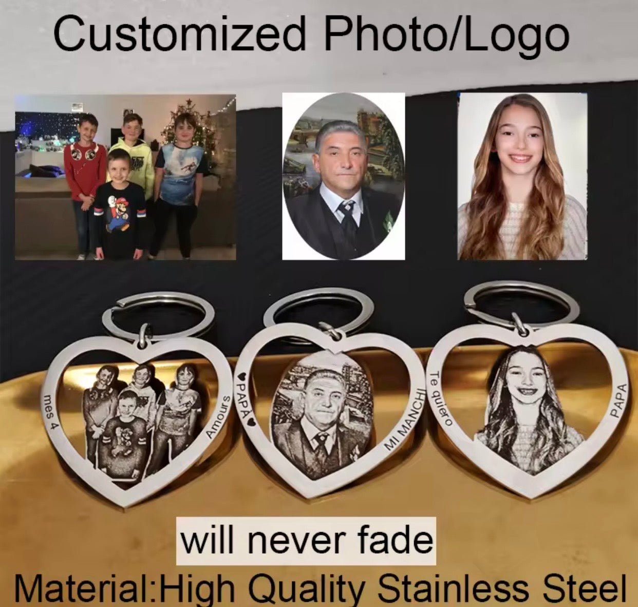 Customized Stainless Steel Photo Keychain Personalized
